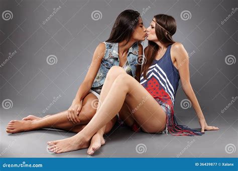 Girlfriends Kissing On The Lips Stock Image Image Of Joyful Beauty
