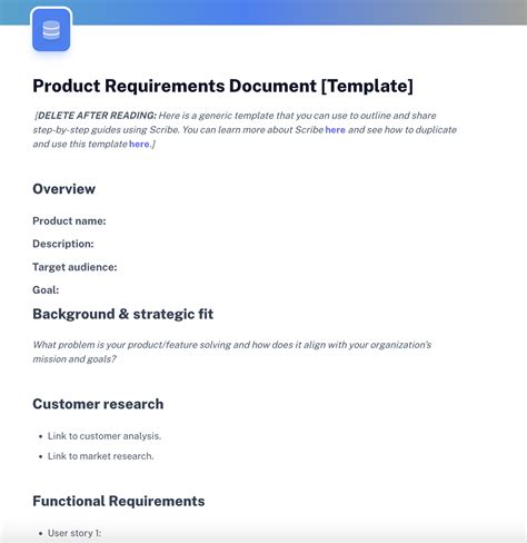 creating  product requirements document prd template  software