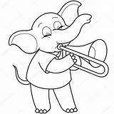 Trombone Cartoon Drawing Elephant Playing Elephants Getdrawings Music 123rf sketch template
