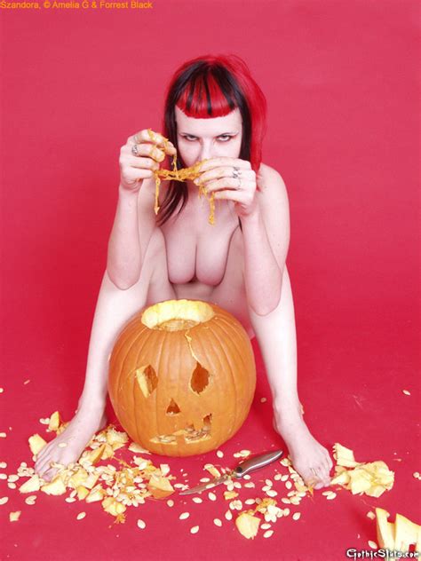 Naked Babe Szandora Poses With A Carved Pumpkin 1 Of 1