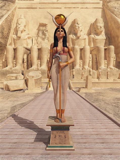 goddess hathor in front of the temple of abu simbel in egypt stock