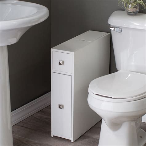 white narrow bathroom cabinet slim storage drawers toilet paper small