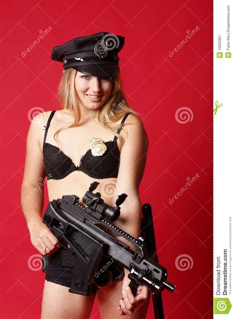 sexy police officer with gun royalty free stock