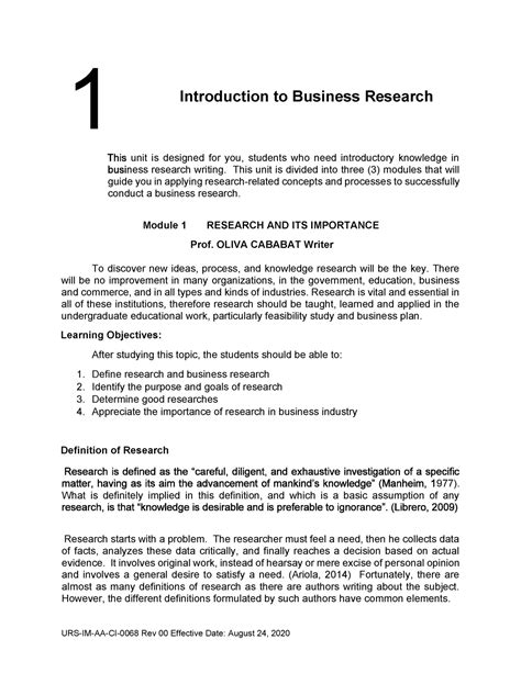 introduction  business research  unit  divided
