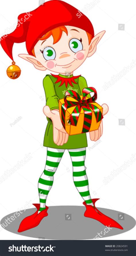 cute christmas elf giving t stock vector 20824591 shutterstock