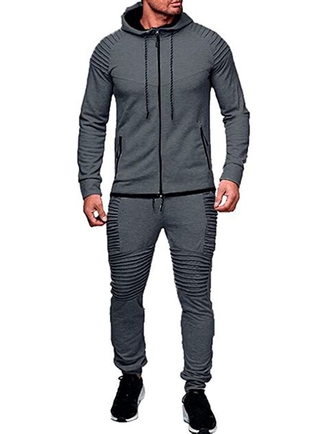 men tracksuit jogging coat top bottom sport sweat suit hoodie trousers