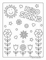 Spring Coloring Pages Color Hello Easy Flowers Printable Poster Sheet Sign sketch template