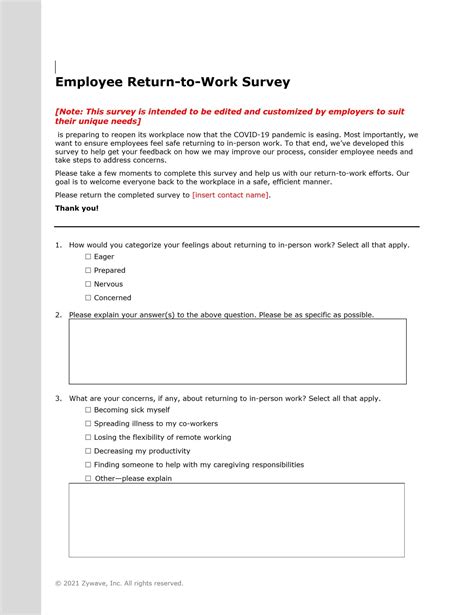 employee return  work survey reseco