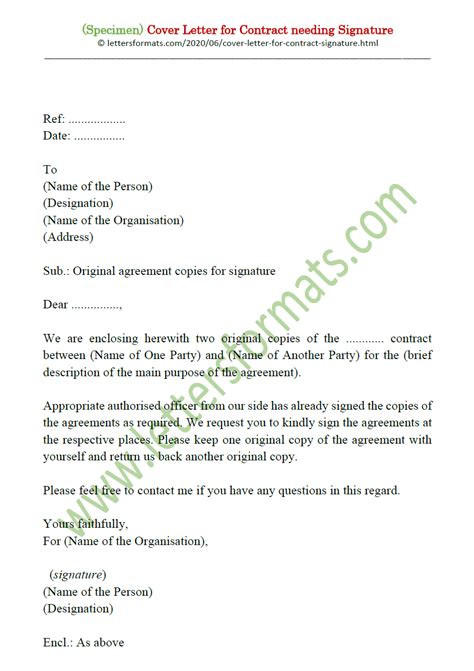 cover letter  contract needing signature sample