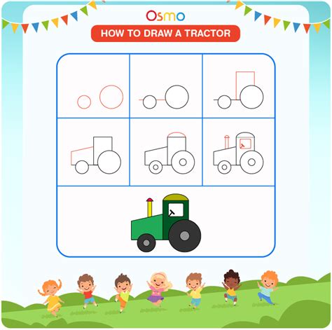 draw  tractor  step  step tutorial  kids