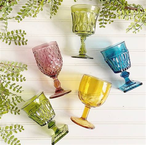 Vintage Drinking Glasses Colored Glass Goblets Wine Glasses Etsy