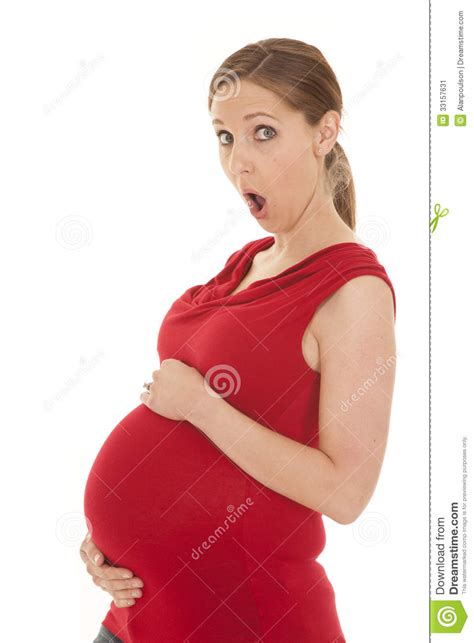 de zwangere zijschok van het vrouwen rode overhemd stock afbeelding image  leven bedrijf