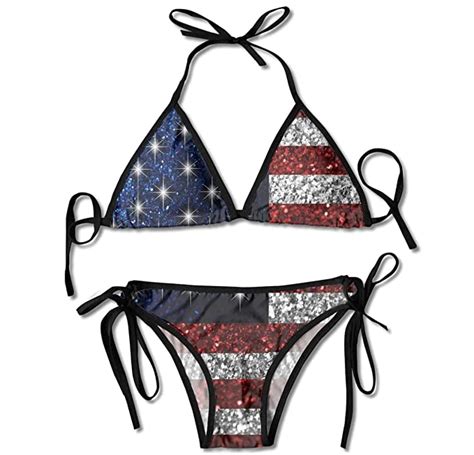 American Flag In Glitter Bikini Set Beach Swimwear Two