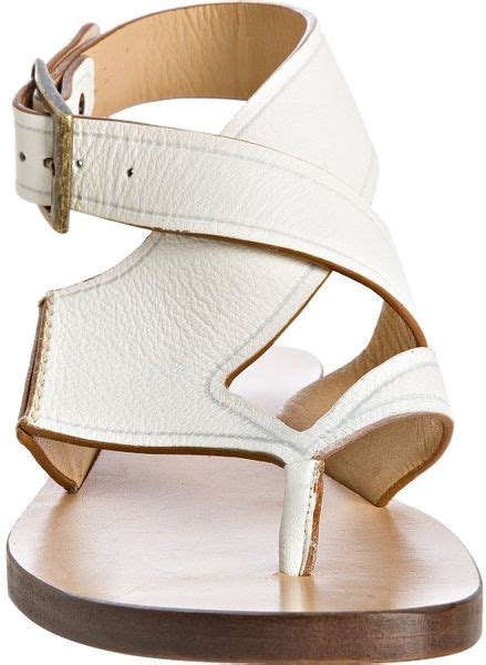 Chloé White Leather Ankle Wrap Thong Sandals In White Lyst