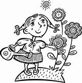 Coloring Pages Girl Flowers Watering Little Girls Flower Her Printable Spring Children Clipart Clip Cute Print Picking Categories Library Comments sketch template