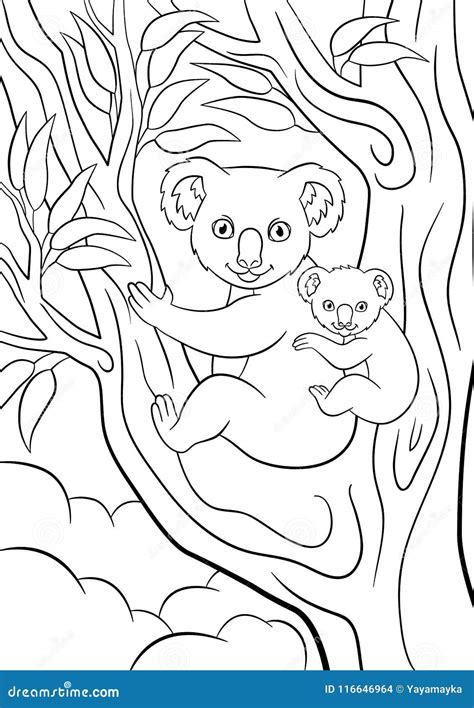 coloring pages mother koala    cute baby stock vector