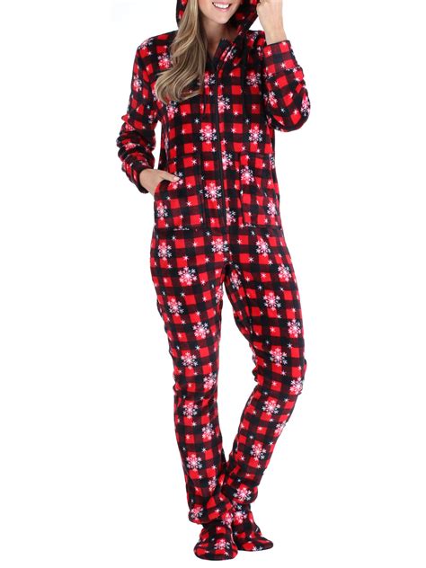 sleepytimepjs womens fleece hooded footed onesie pajama walmartcom