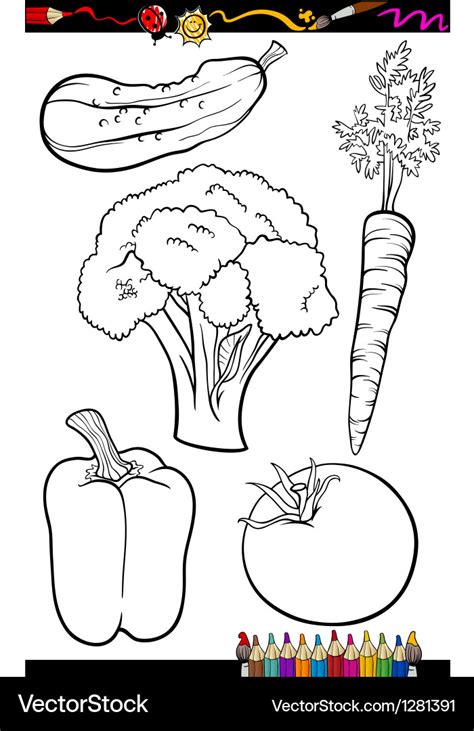cartoon vegetables set  coloring book vector image