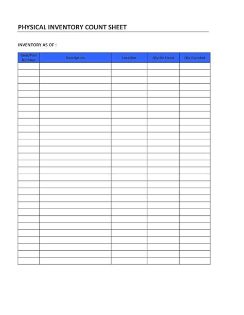 printable inventory sheets  inventory templates excel