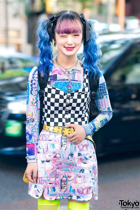 Harajuku Girl S Graphic Street Style W Blue Twin Tails
