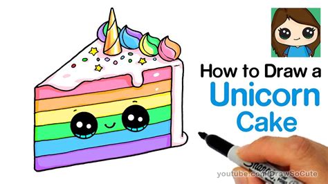 draw  unicorn rainbow cake slice easy  cute