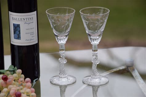 vintage etched crystal wine ~ liquor glasses set of 4 tiffin