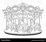 Merry Round Go Carousel Coloring Book Vector Royalty sketch template
