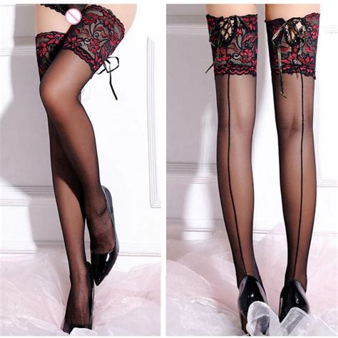 women knee high lace stockings back seam nylon female sexy stockings