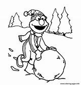 Coloring Winter Elmo Snow Pages Playing Printable sketch template