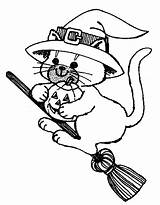 Halloween Cat Coloring Broom Pages sketch template