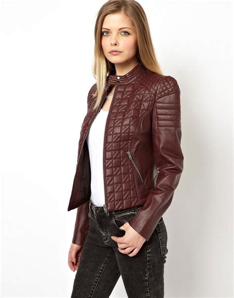 asos asos leather jacket  quilt structured shoulder  asos