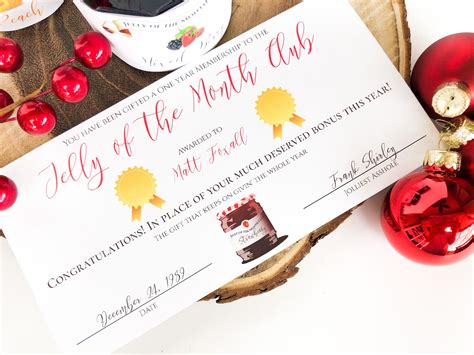 jelly   month club certificate  printable  printable