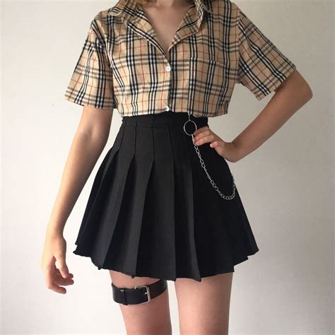 plaid shirt pleated skirt edgy outfits fashion outfits fashion