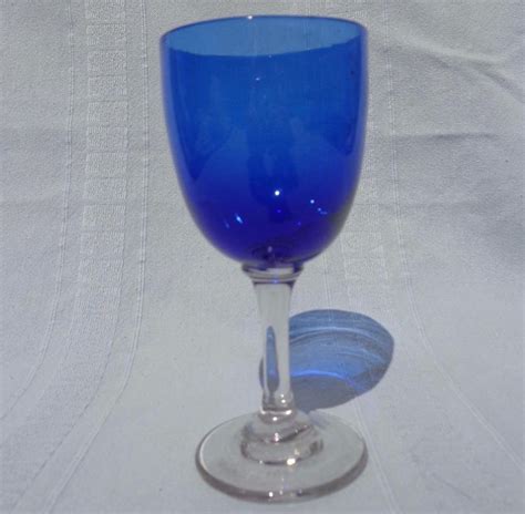 antique victorian cobalt bristol blue and clear stem wine glass c 1880