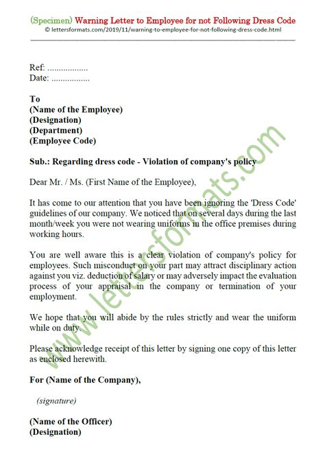 write letters  warning letter  employee    uniform dress code