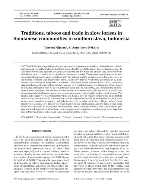 Pdf Traditions Taboos And Trade In Slow Lorises In