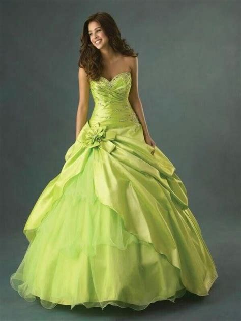 lime green ball gown  shades  green pinterest