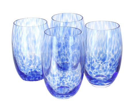 Blue Rose Polish Pottery Cobalt Confetti Water Glass Set