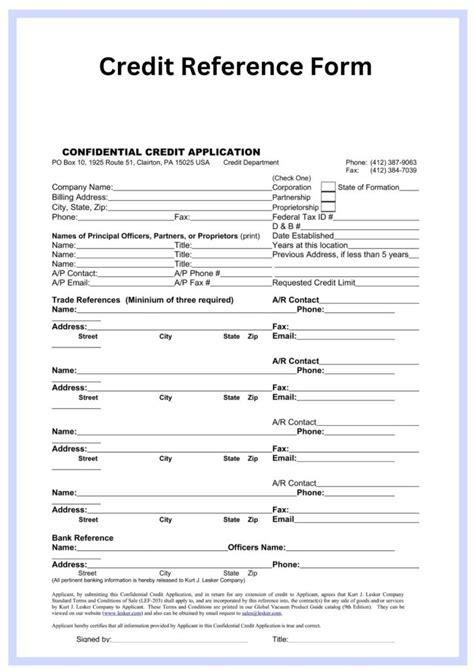 sample printable credit reference form forms template