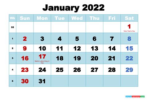 printable january  calendar  holidays blank  january