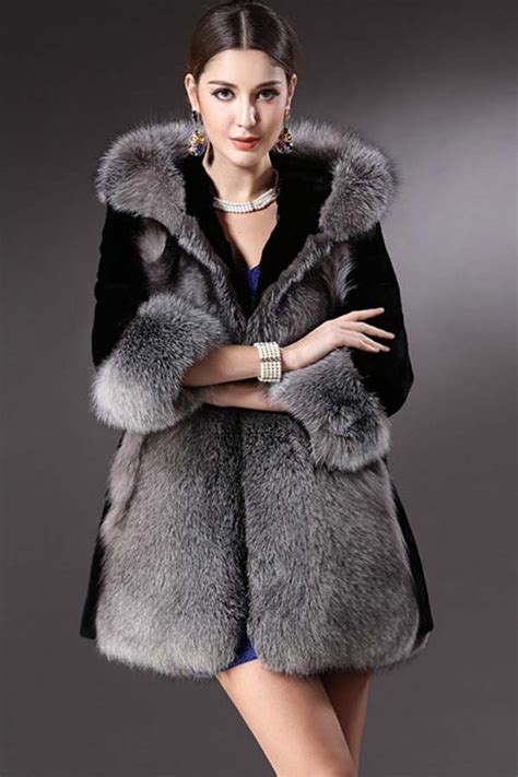 black  quarter sleeve hooded faux fur chic coat   womens coatstrench coatspea