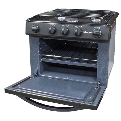 suburban   range conventional burner black rv oven piezo ignition  black doors oven