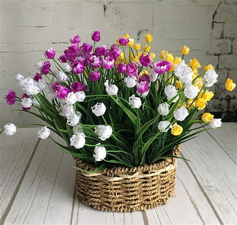 heads mini tulips bouquet plastic artificial flower  spring home