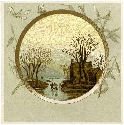 Pretty Vintage Winter Landscape Image The Graphics Fairy