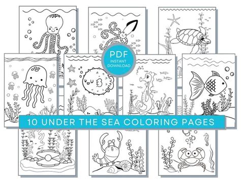 sea coloring pages sea life coloring ocean etsy coloring