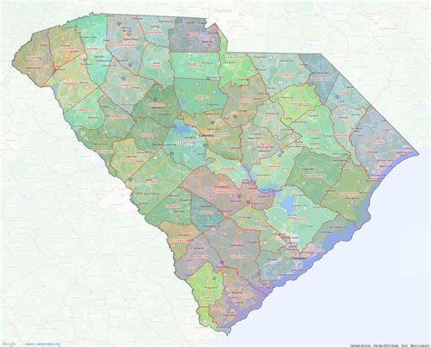 south carolina county map shown  google maps