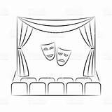 Theater Curtains Sedili Maschere Commedia Tenda Tragedia Parati Carta Drawing Myloview sketch template