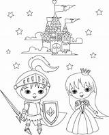Coloring Princess Knight Castle Pages Medieval Vector Lady Print Princesses sketch template