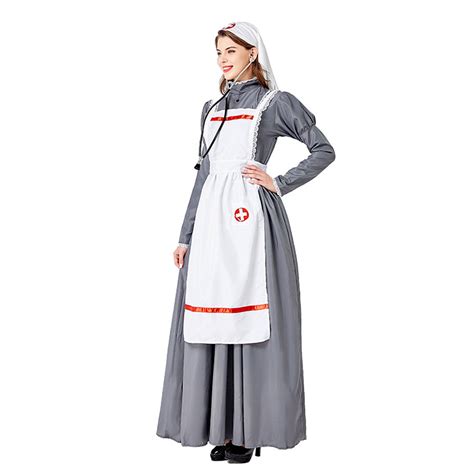 3pcs Medieval Medical Staff Long Dress Nurse Outfit Adult Cosplay Party