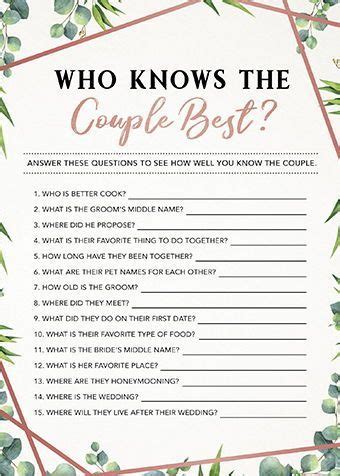 couple  couple trivia bridal shower game instant